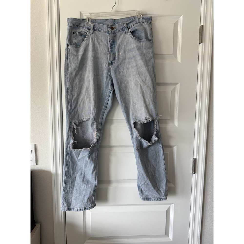 Wrangler Regular Fit Straight Leg Blue Jeans Men's 36x30 Distressed denim